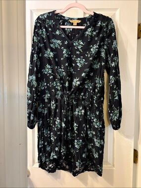 April Cornell Black Floral V-Neck Long Sleeve Dress